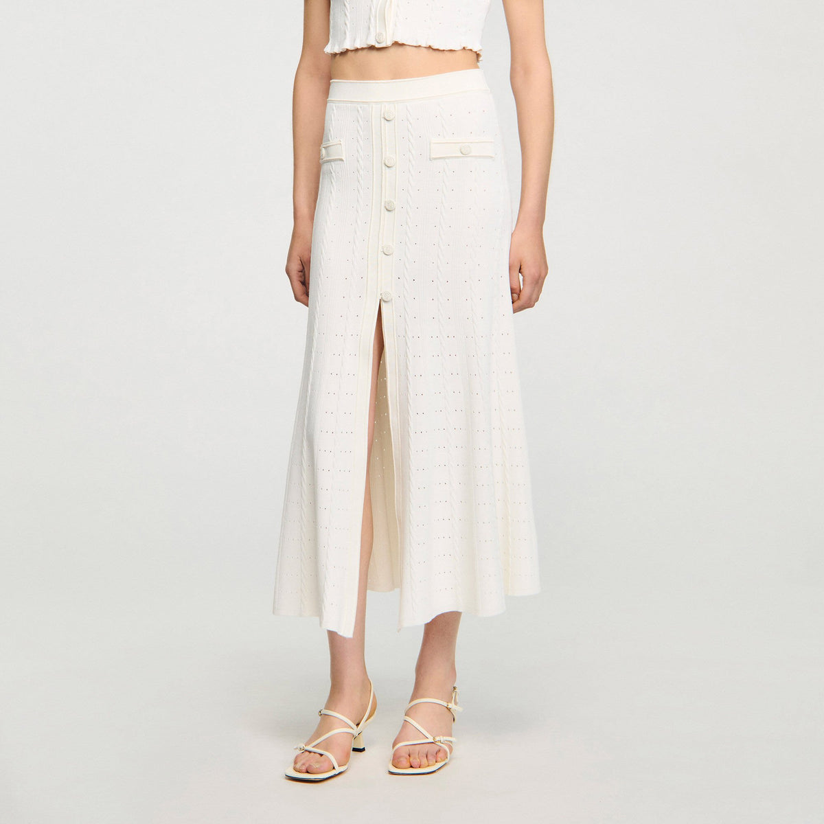 Sandro Pointelle knit midi skirt