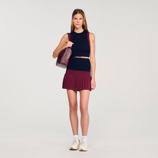 Sandro Mini two-tone pleated skirt