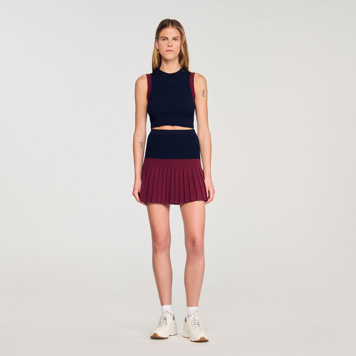 Sandro Mini two-tone pleated skirt