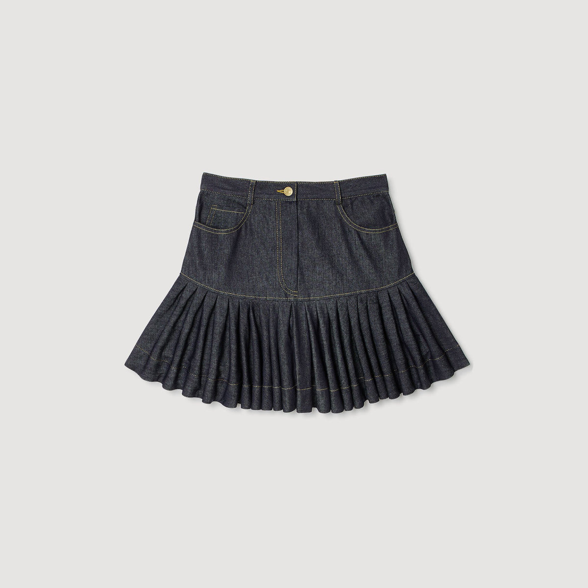 Sandro Mini denim ruffled skirt