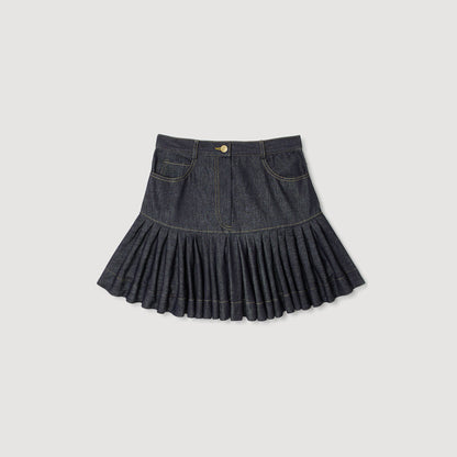 Sandro Mini denim ruffled skirt