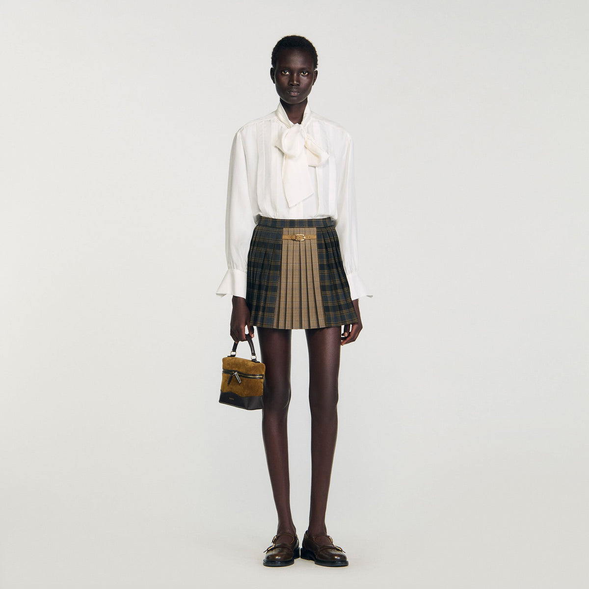 Sandro Mini checked pleated skirt