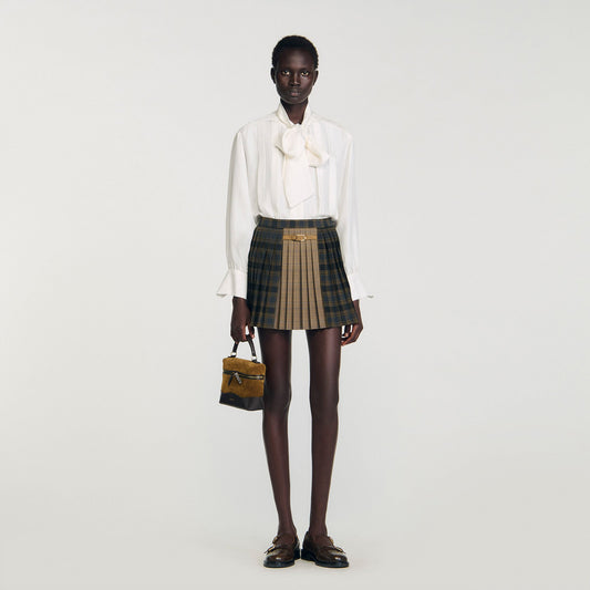 Sandro Mini checked pleated skirt