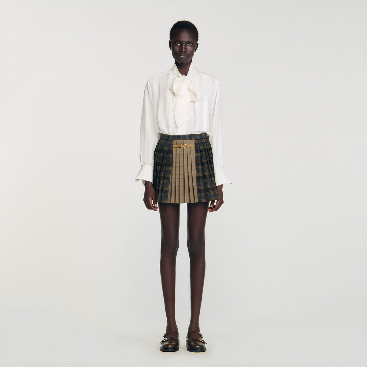 Sandro Mini checked pleated skirt