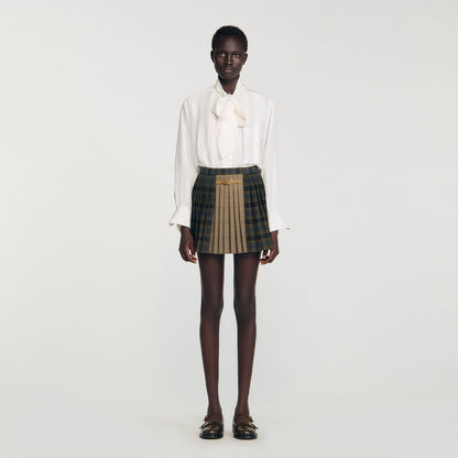 Sandro Mini checked pleated skirt