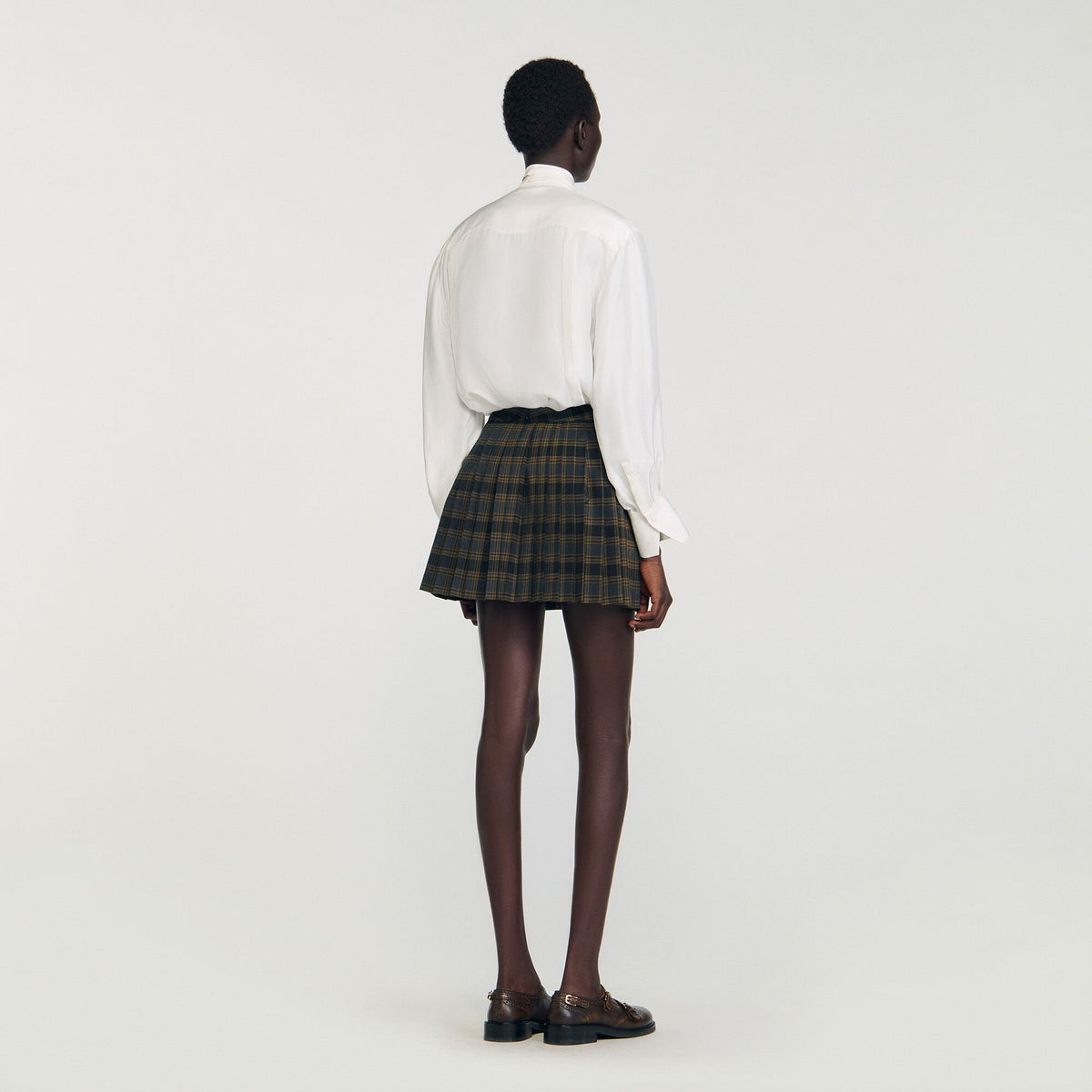 Sandro Mini checked pleated skirt