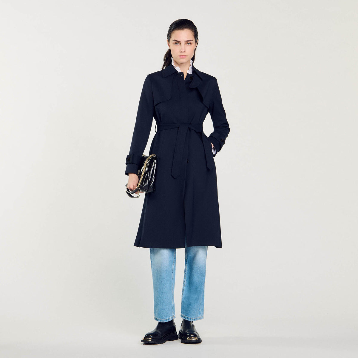 Sandro Trench coat with pleated inset