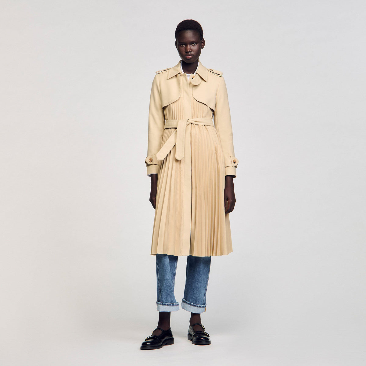 Sandro Pleated trench coat with belt