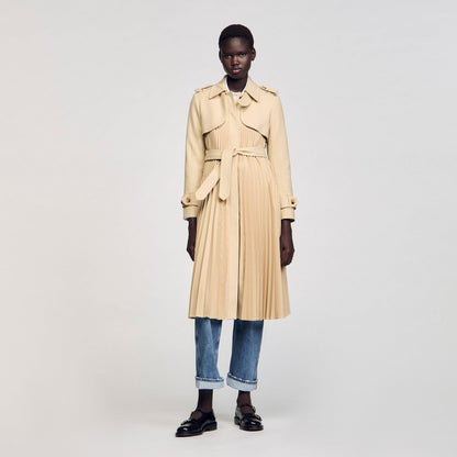 Sandro Pleated trench coat with belt