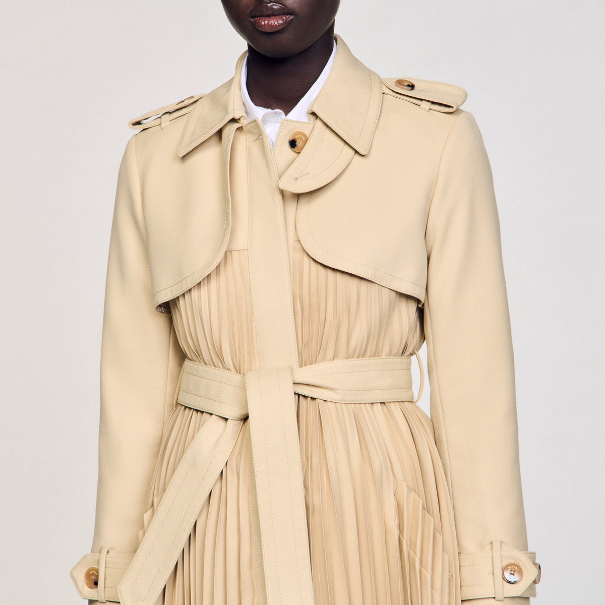 Sandro Pleated trench coat with belt