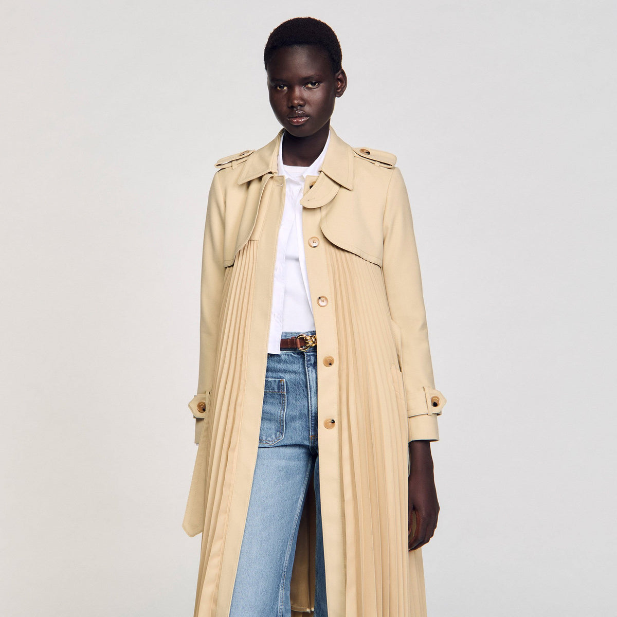 Sandro Pleated trench coat with belt
