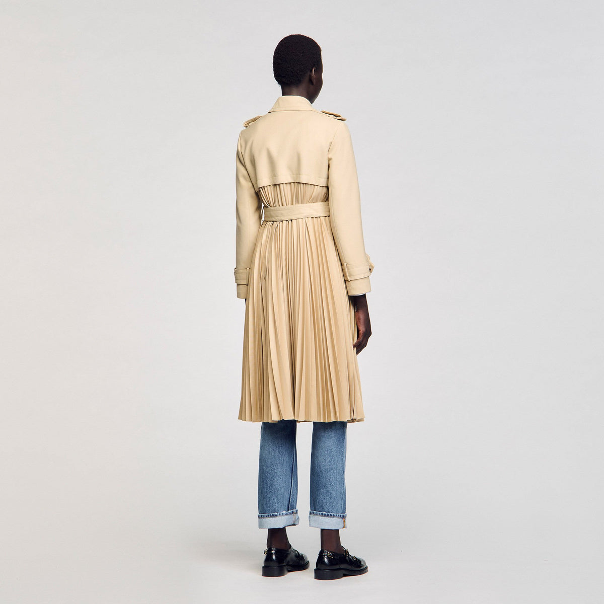 Sandro Pleated trench coat with belt