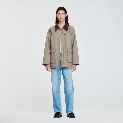 Sandro Check coat with velvet collar