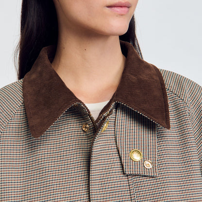Sandro Check coat with velvet collar