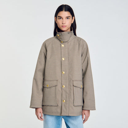 Sandro Check coat with velvet collar