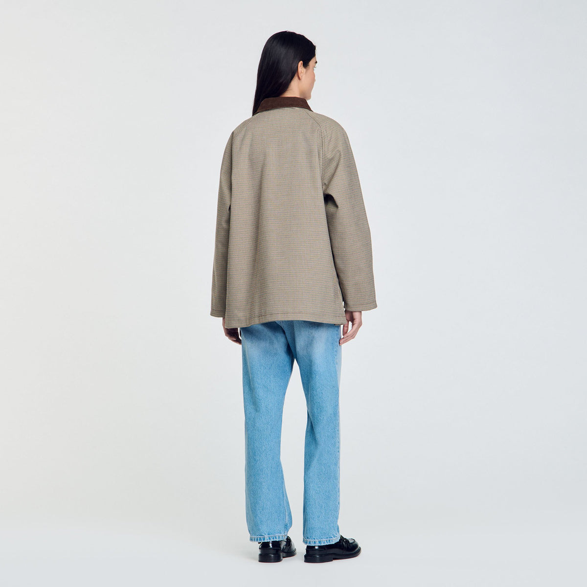 Sandro Check coat with velvet collar