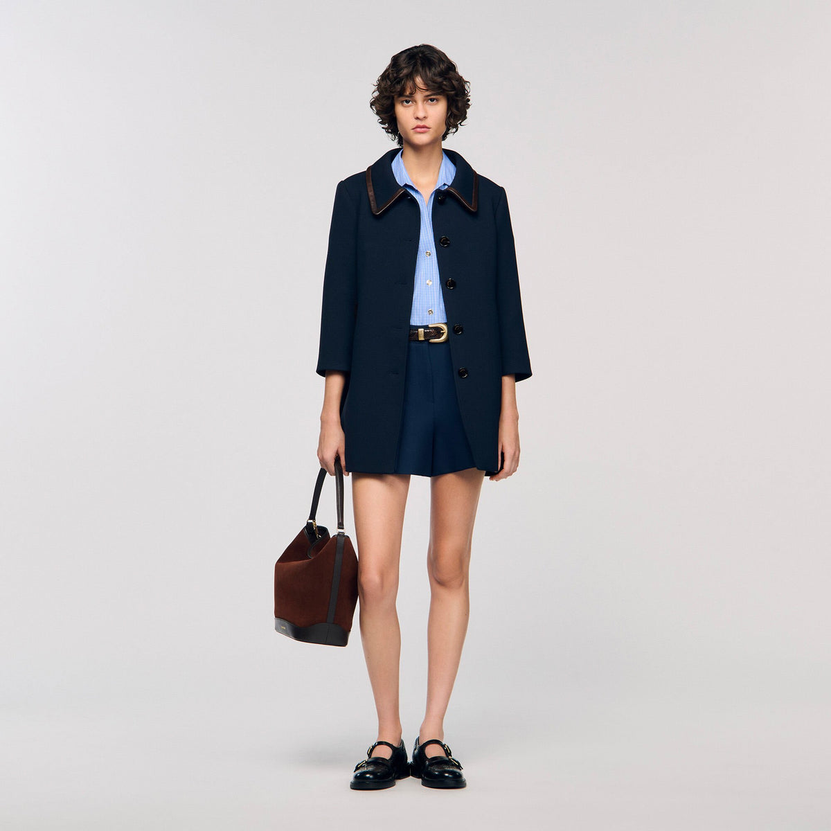 Sandro Coat with leather stripes