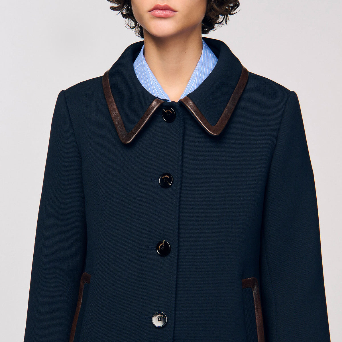 Sandro Coat with leather stripes