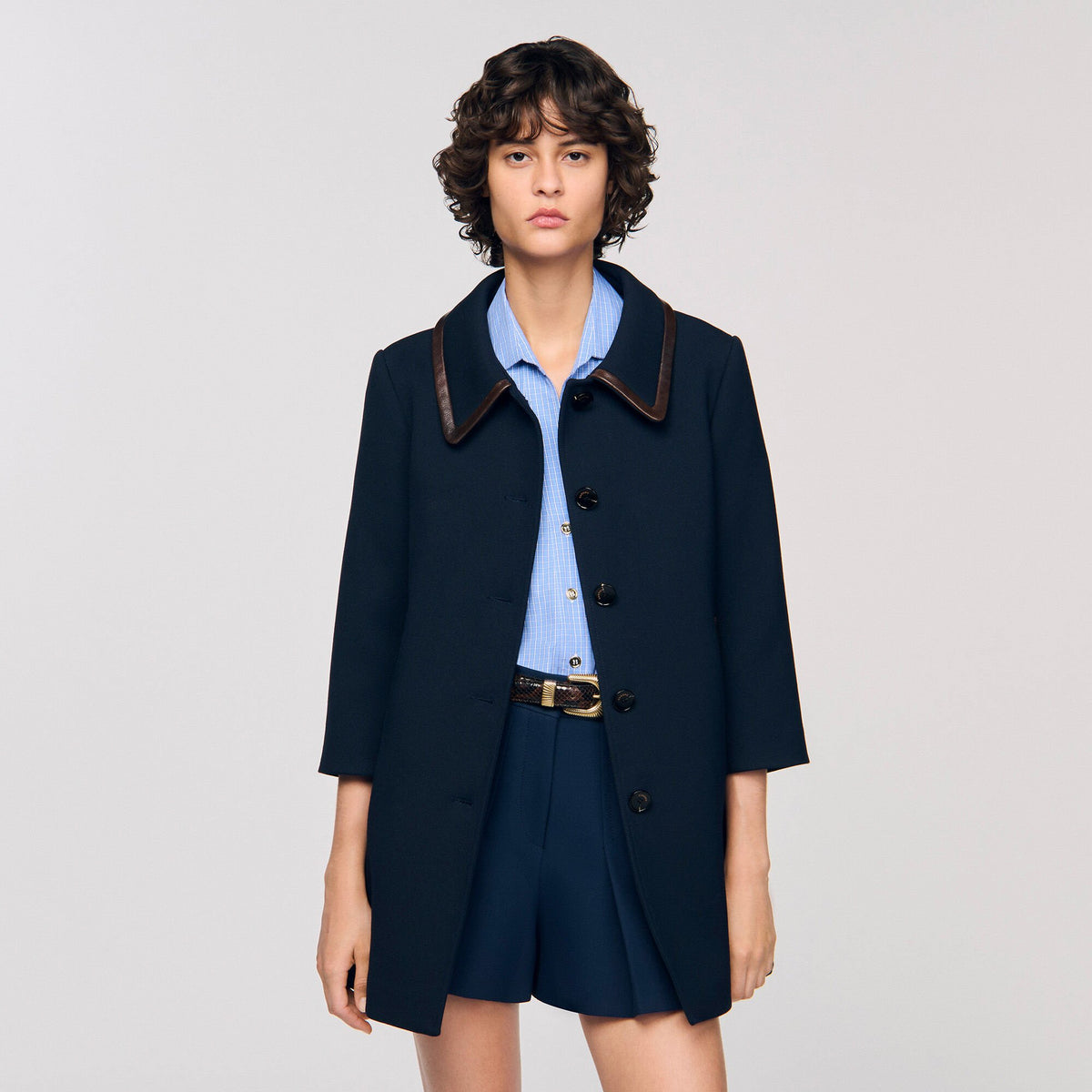 Sandro Coat with leather stripes