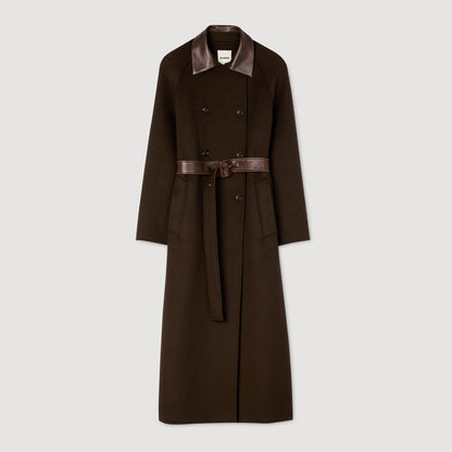 Sandro Long wool and leather coat