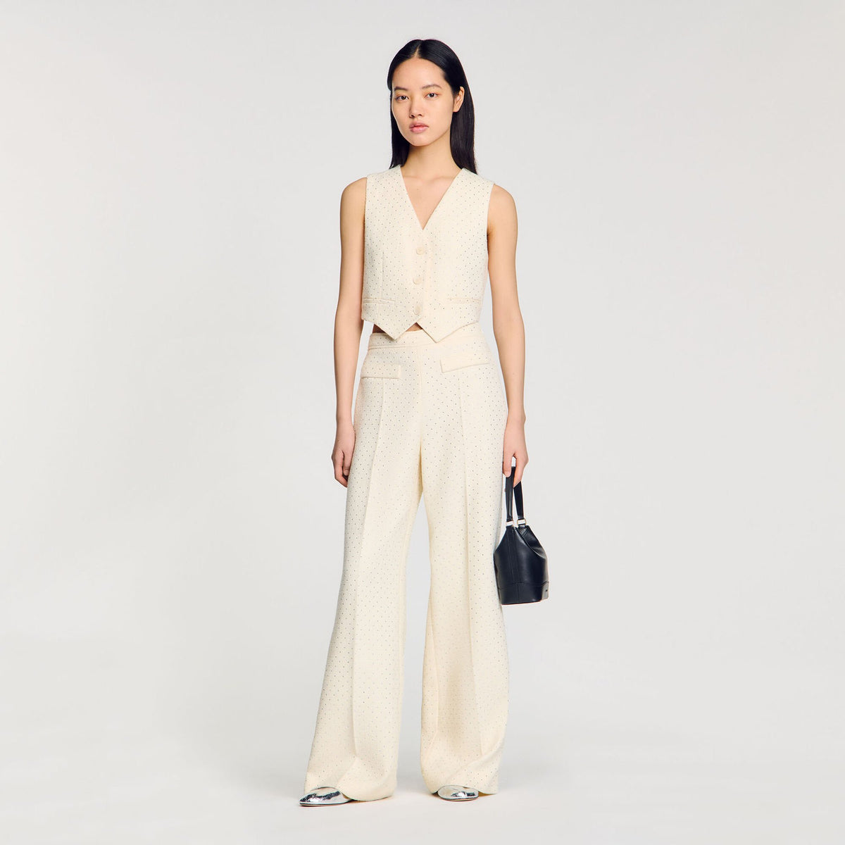 Sandro Tweed rhinestone-covered trousers