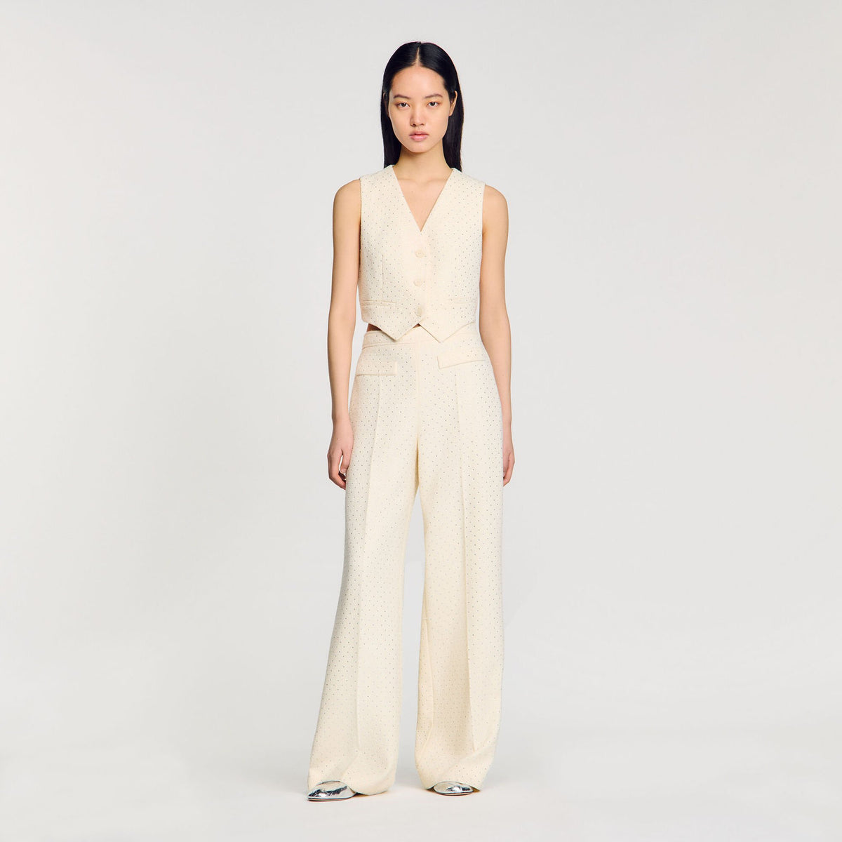 Sandro Tweed rhinestone-covered trousers