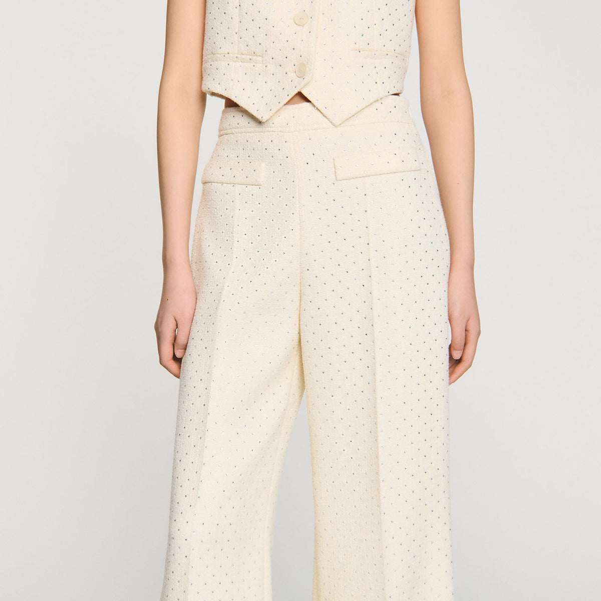 Sandro Tweed rhinestone-covered trousers