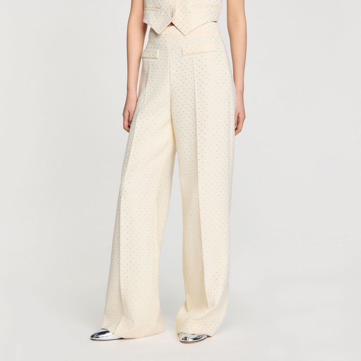 Sandro Tweed rhinestone-covered trousers