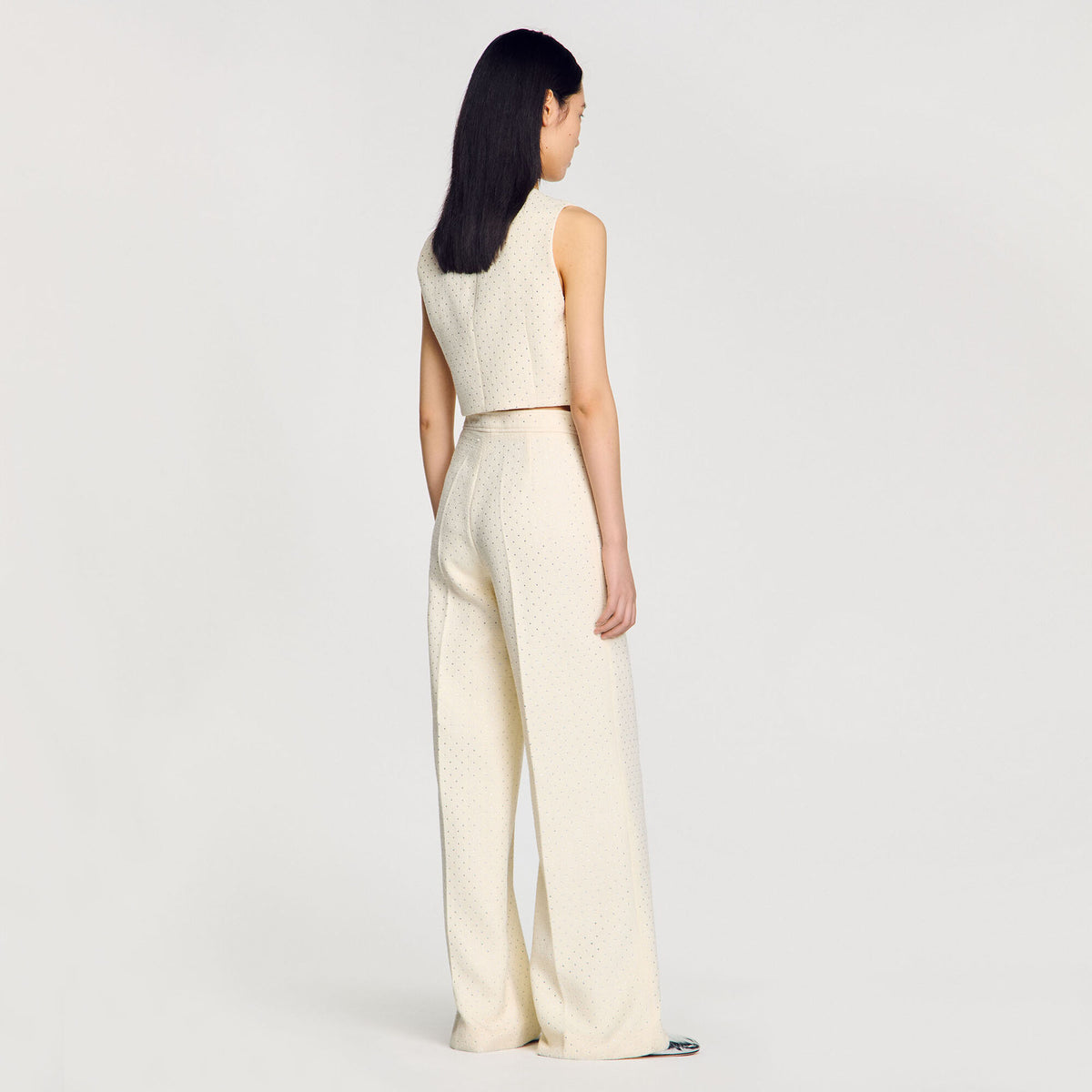 Sandro Tweed rhinestone-covered trousers