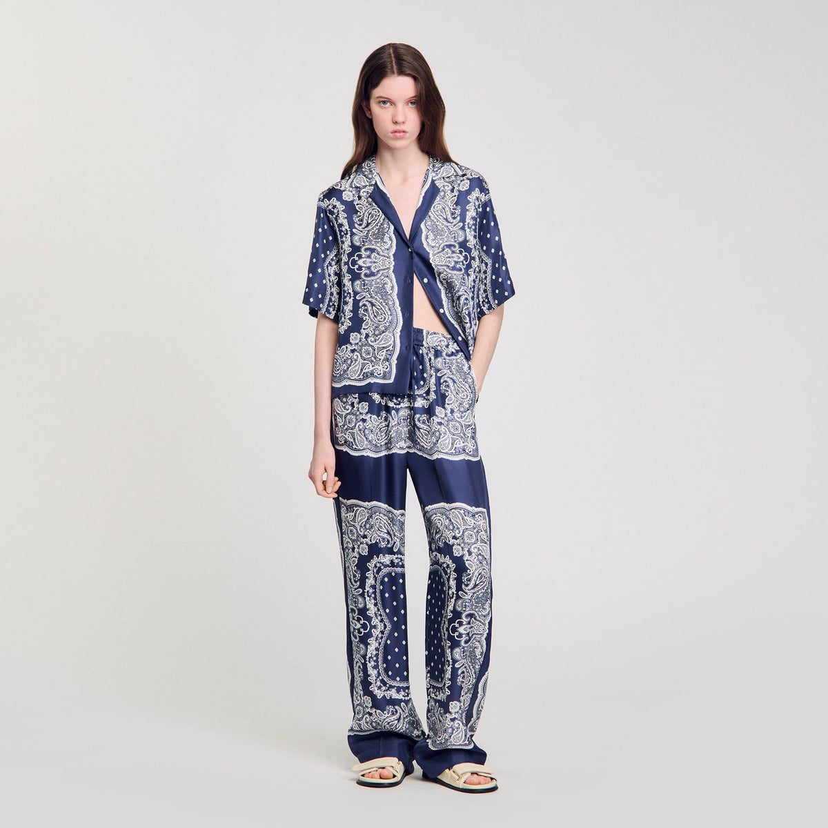 Sandro Bandana-print flowy trousers