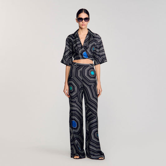 Sandro Spiral-print silk trousers