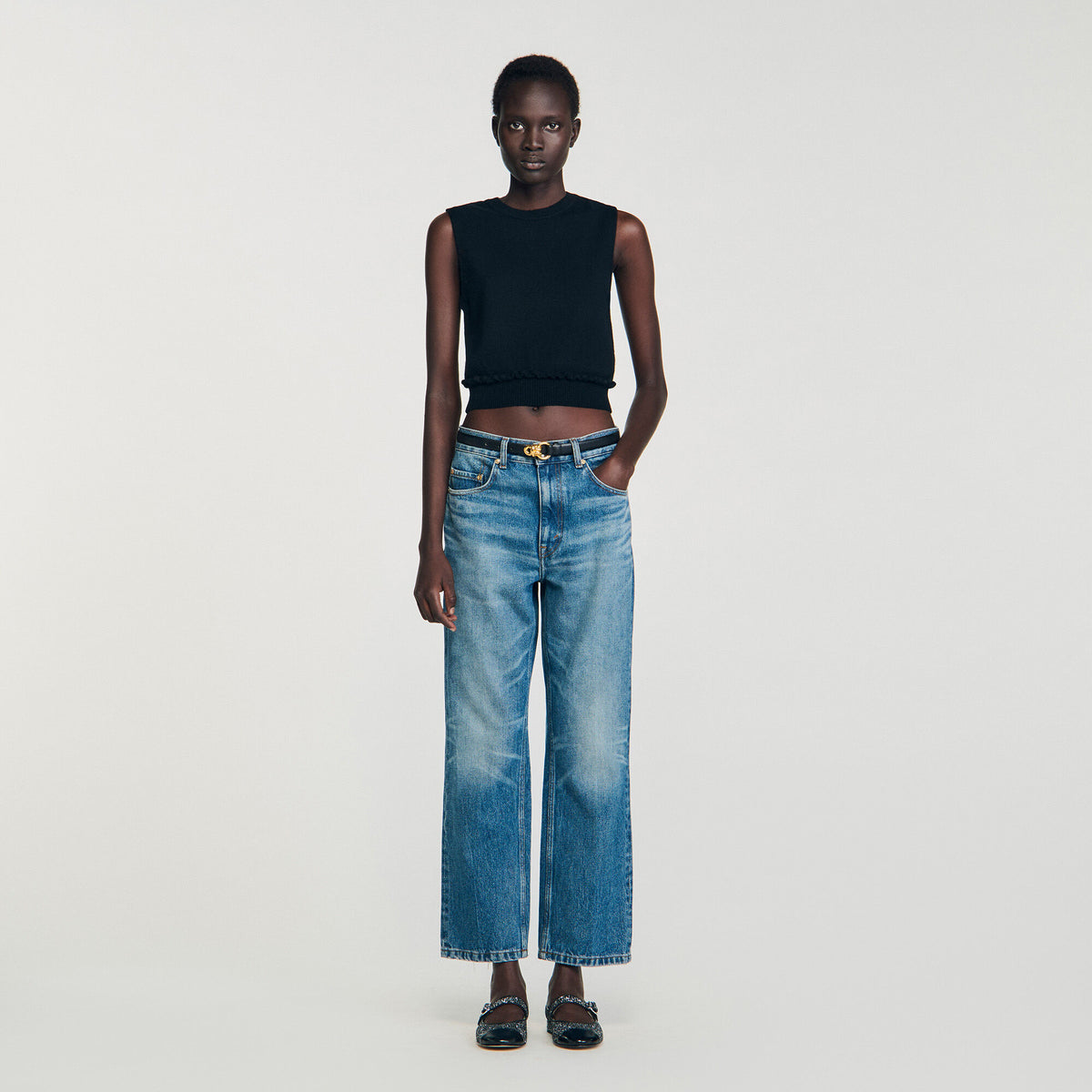 Sandro Ruffled cropped sweater