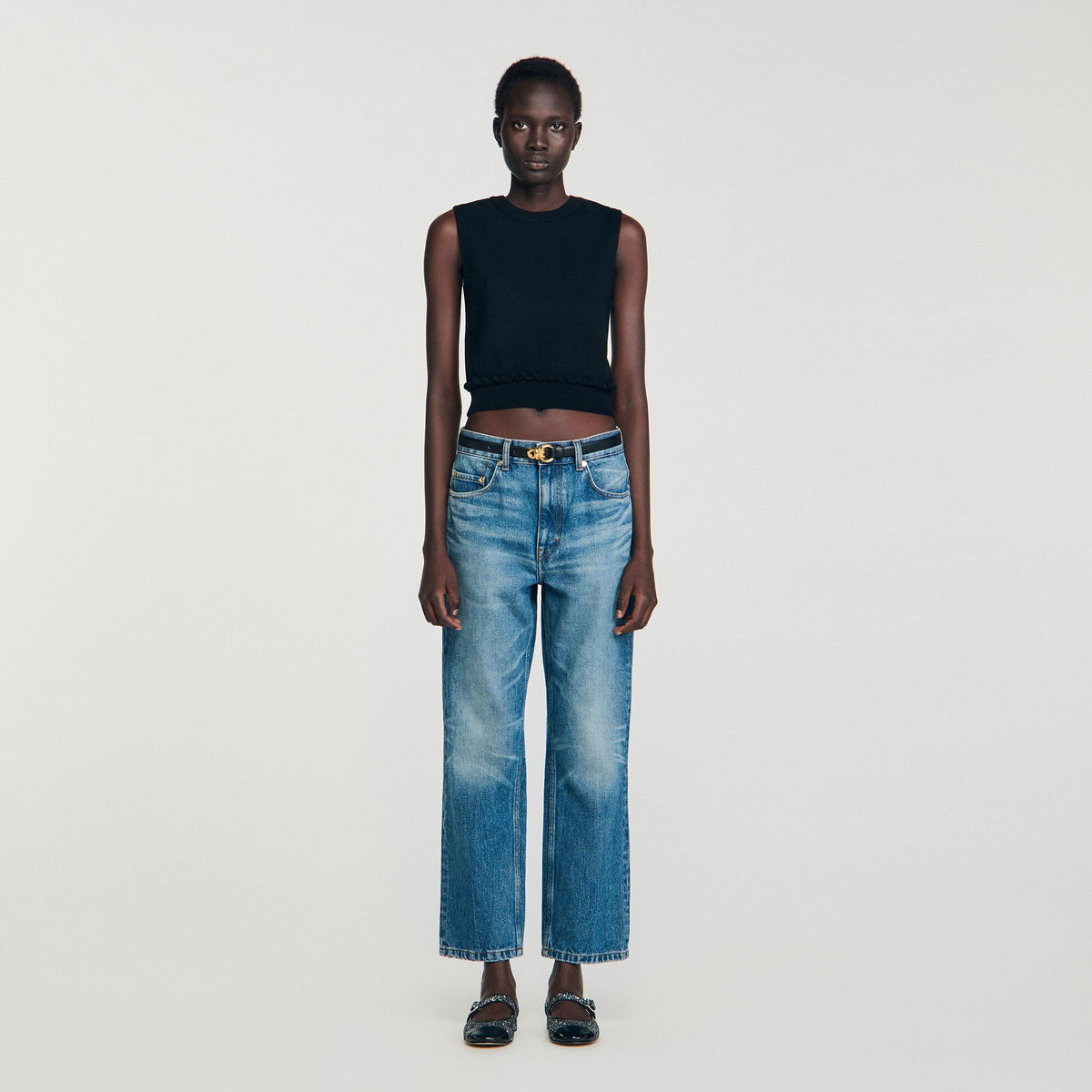 Sandro Ruffled cropped sweater