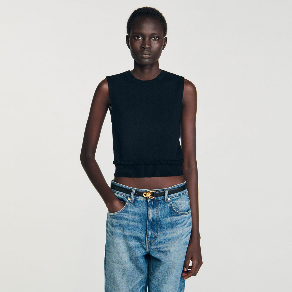 Sandro Ruffled cropped sweater