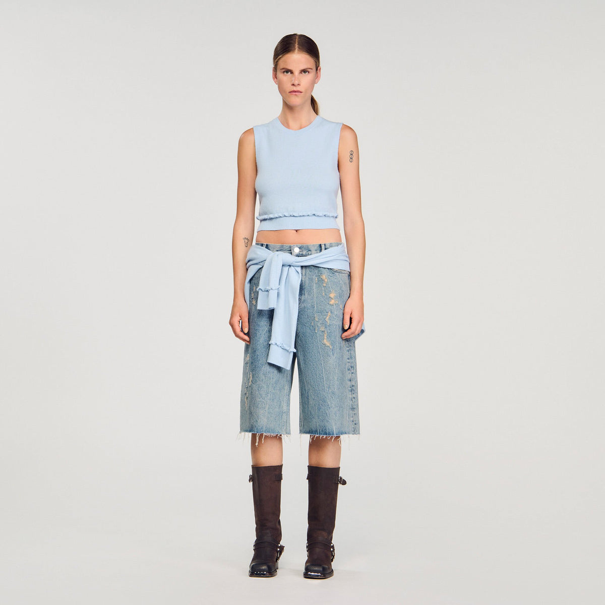 Sandro Ruffled cropped sweater