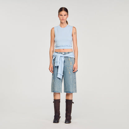 Sandro Ruffled cropped sweater