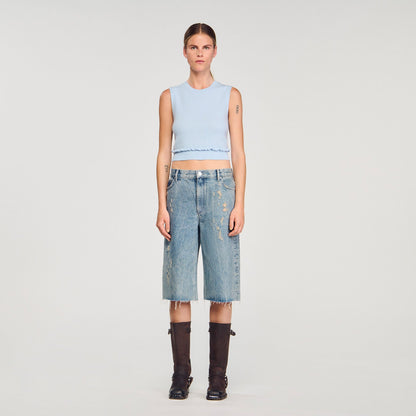 Sandro Ruffled cropped sweater