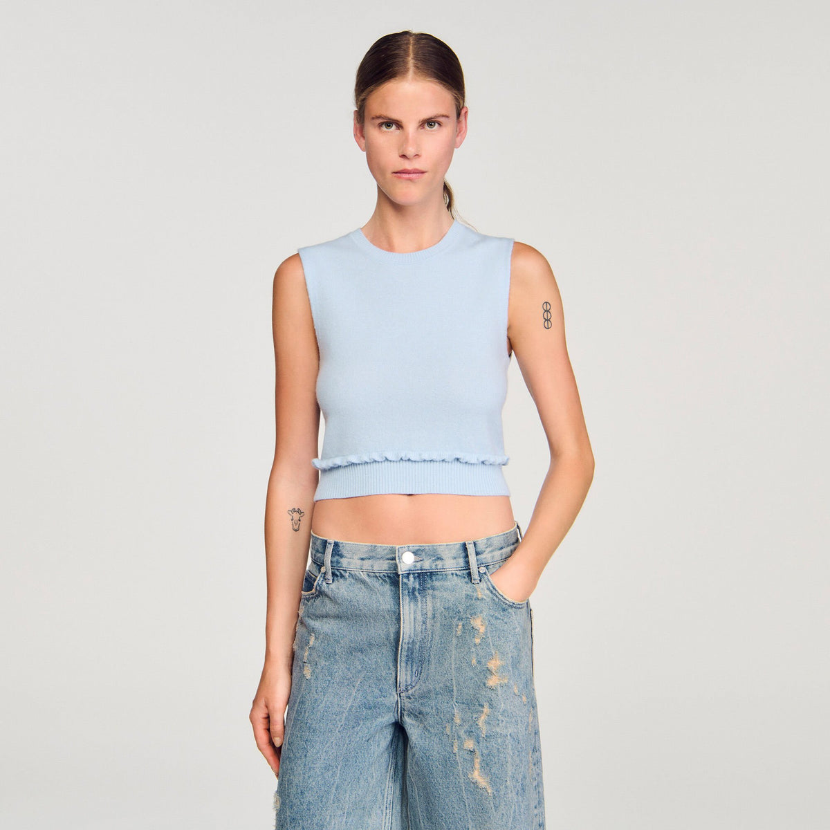 Sandro Ruffled cropped sweater