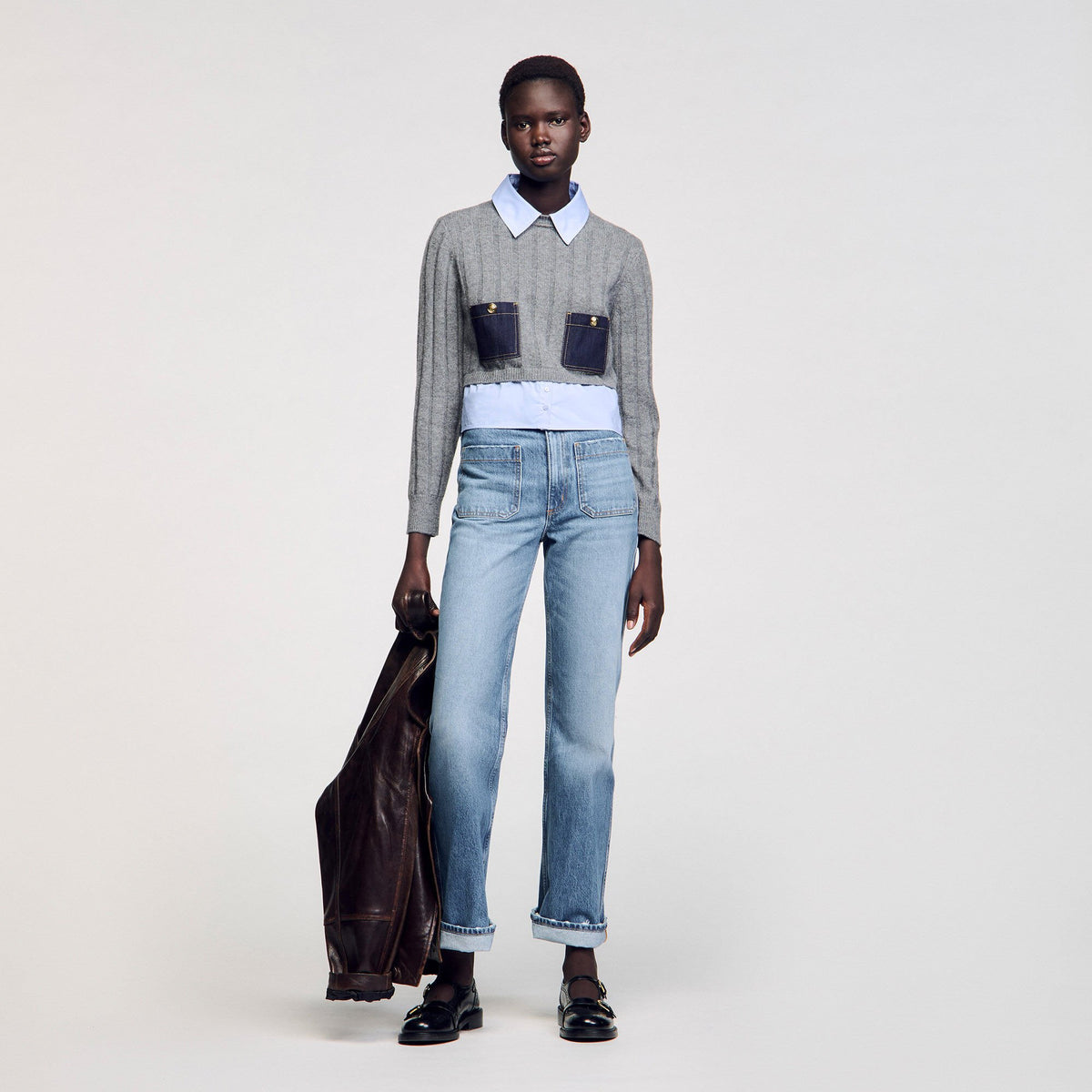 Sandro Cropped wool and cashmere sweater