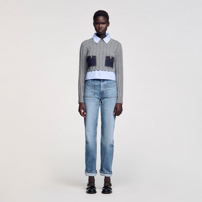 Sandro Cropped wool and cashmere sweater
