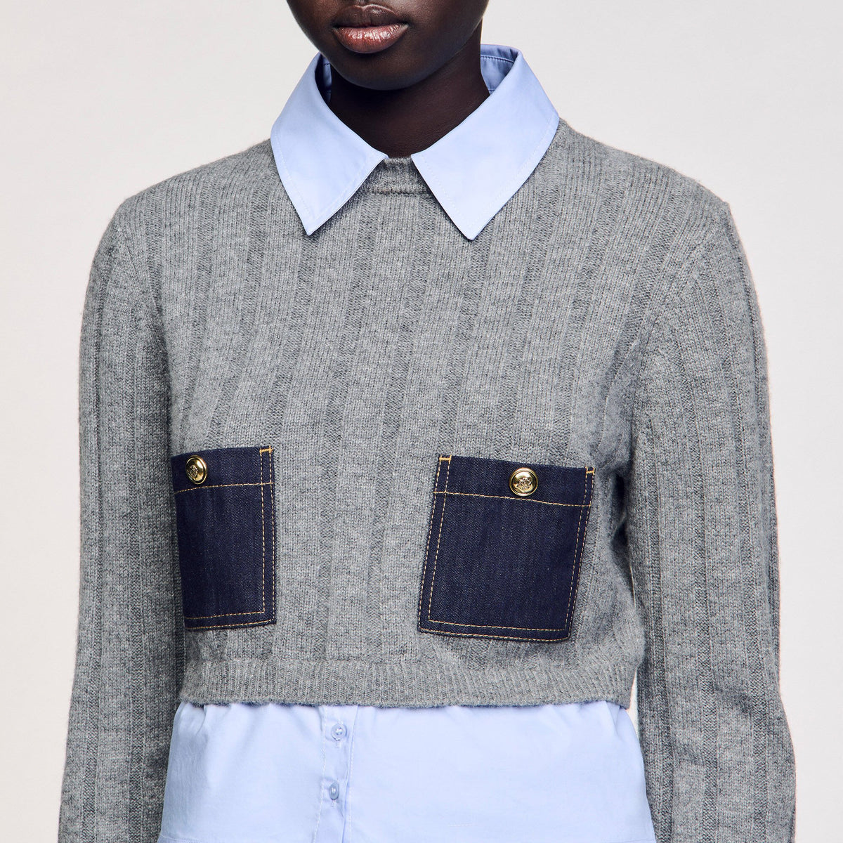 Sandro Cropped wool and cashmere sweater