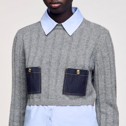 Sandro Cropped wool and cashmere sweater