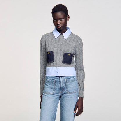 Sandro Cropped wool and cashmere sweater