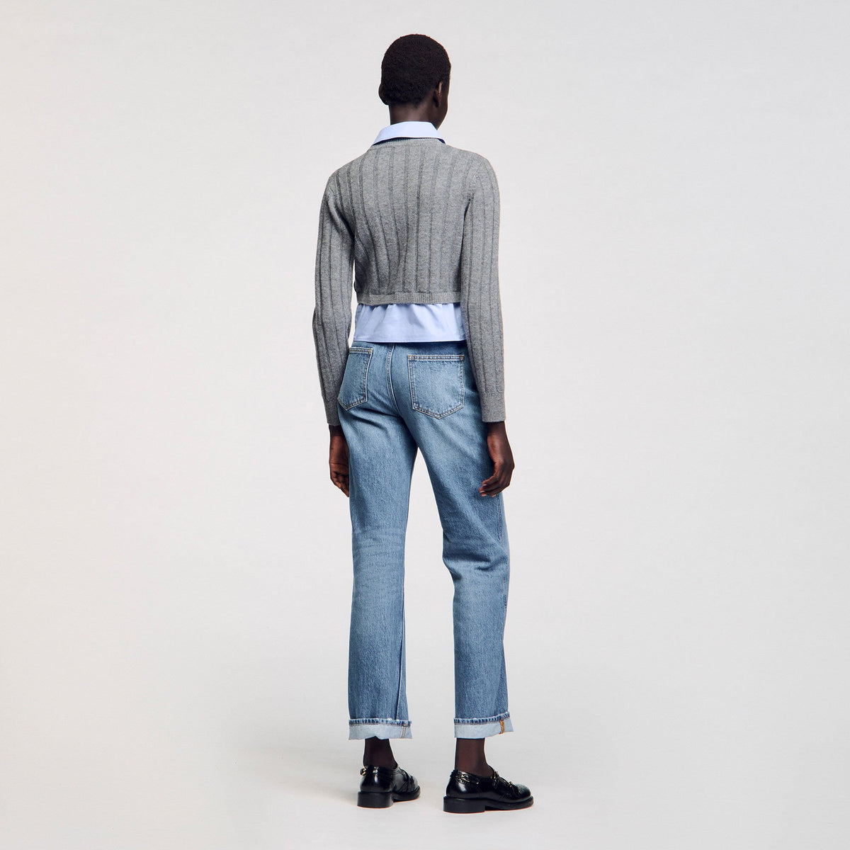 Sandro Cropped wool and cashmere sweater