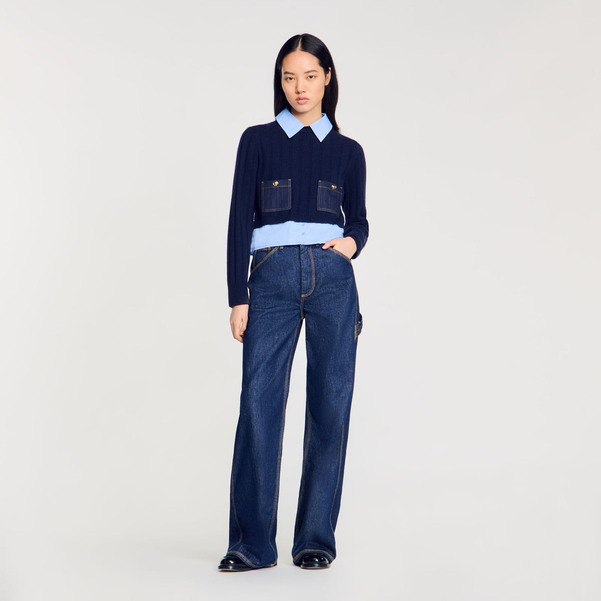 Sandro Cropped wool and cashmere sweater