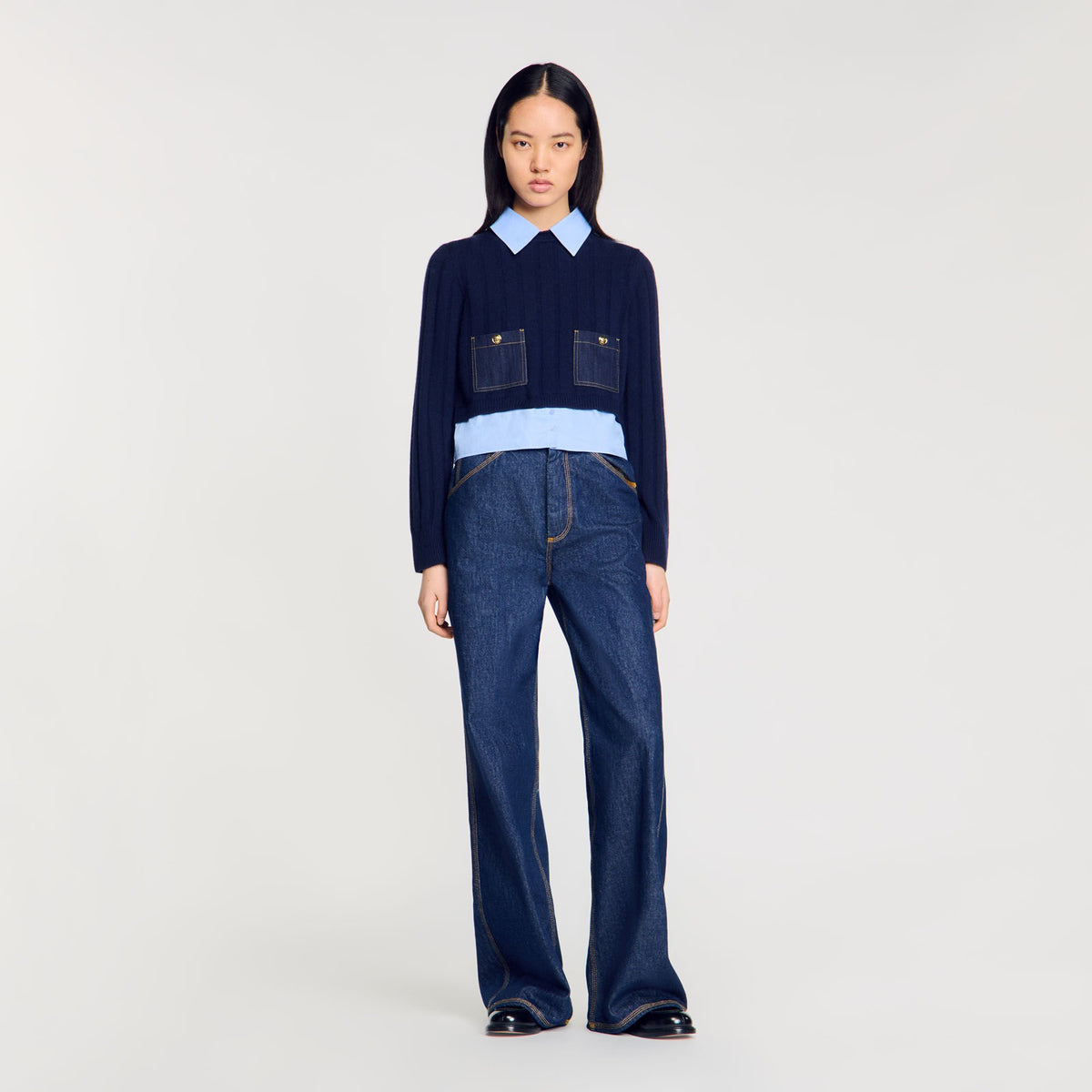Sandro Cropped wool and cashmere sweater