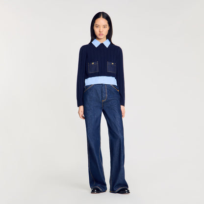 Sandro Cropped wool and cashmere sweater