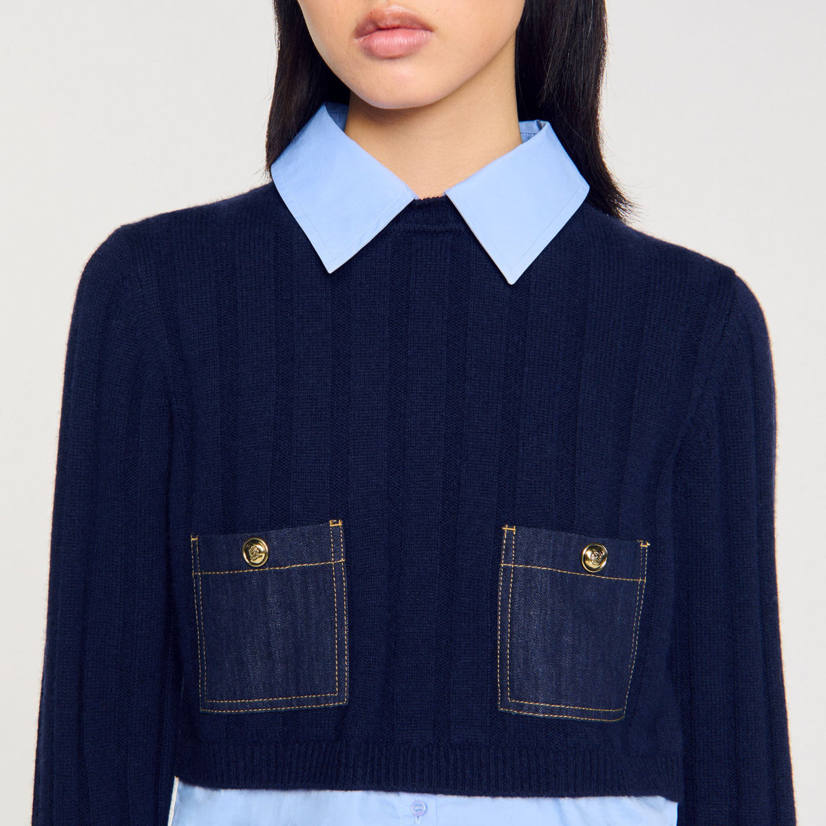 Sandro Cropped wool and cashmere sweater