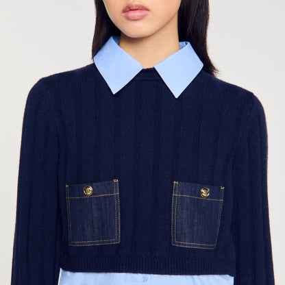 Sandro Cropped wool and cashmere sweater