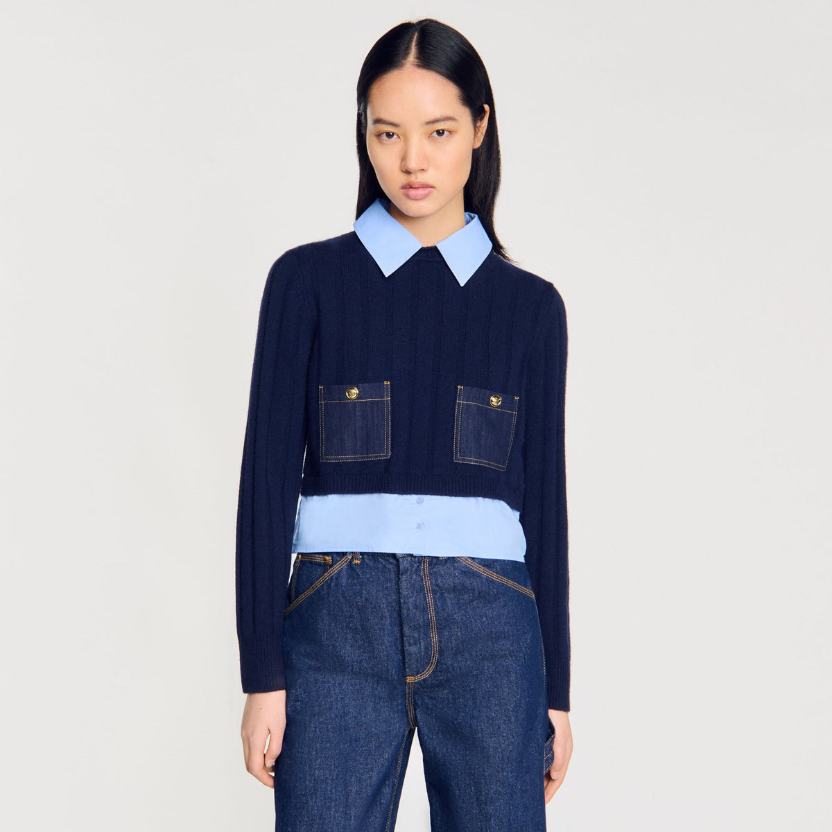 Sandro Cropped wool and cashmere sweater